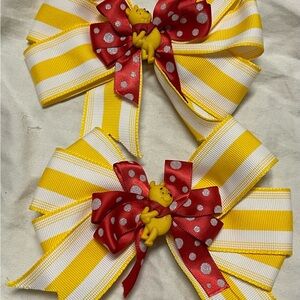 Yellow and Red Polka Dot Hair Bows with Bear Accent